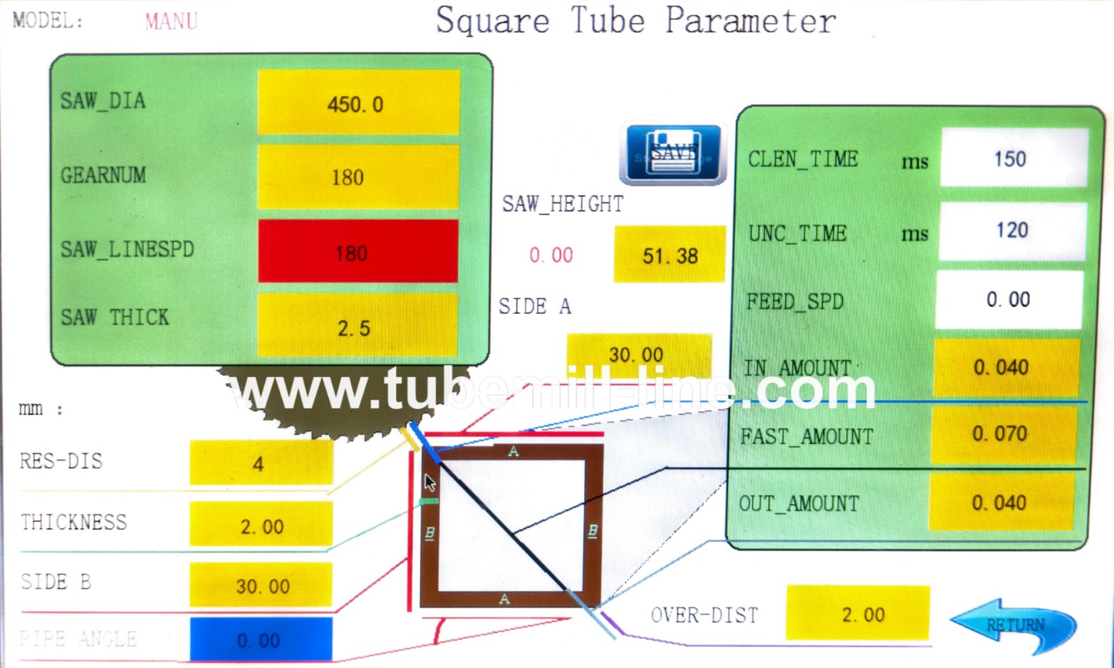 square or rectangle tube cutting parameter setting for tube mill cold cutting saw.jpg